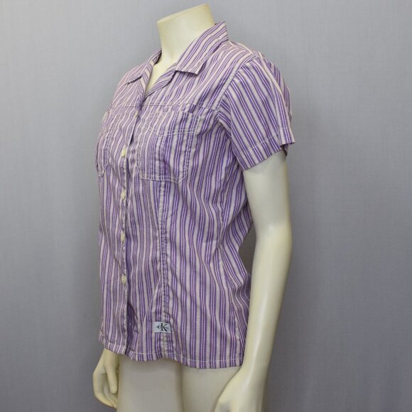 CALVIN KLEIN  BUTTON  UP Striped TOP  PET MD - Picture 3 of 6